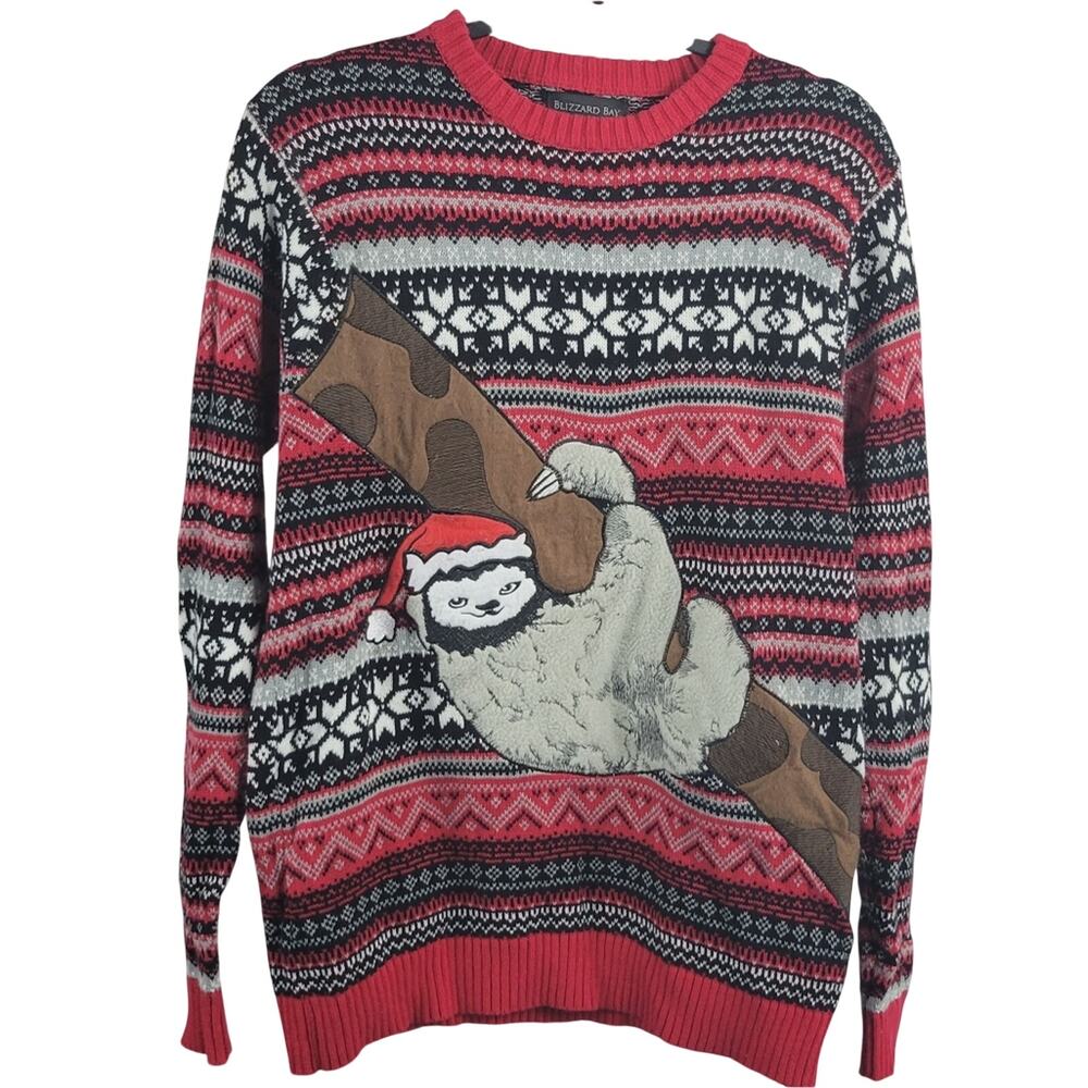 Blizzard Bay Sloth Christmas Sweater Ugly Holiday Fair Isle Knit Red Medium